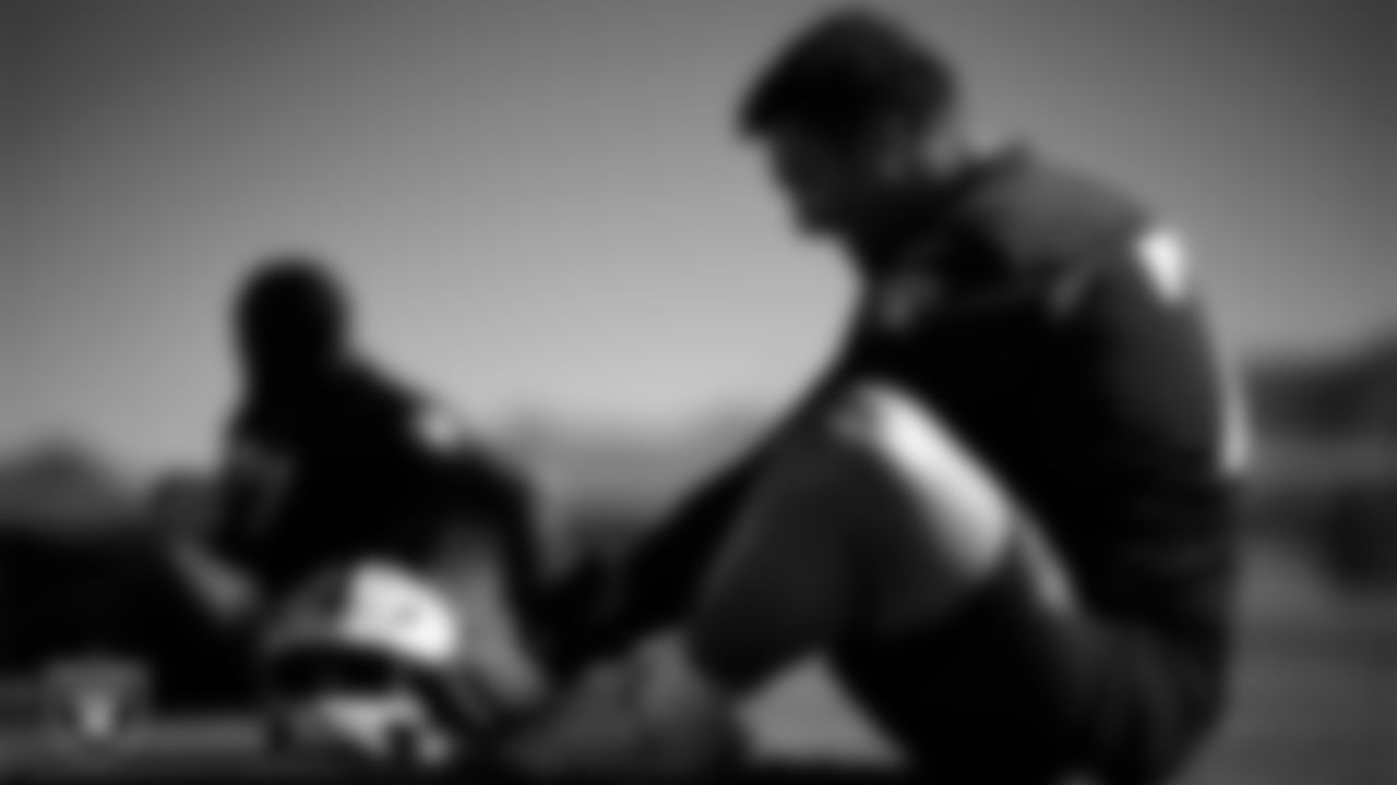 Las Vegas Raiders offensive lineman Stone Forsythe (70) during practice at Intermountain Health Performance Center.