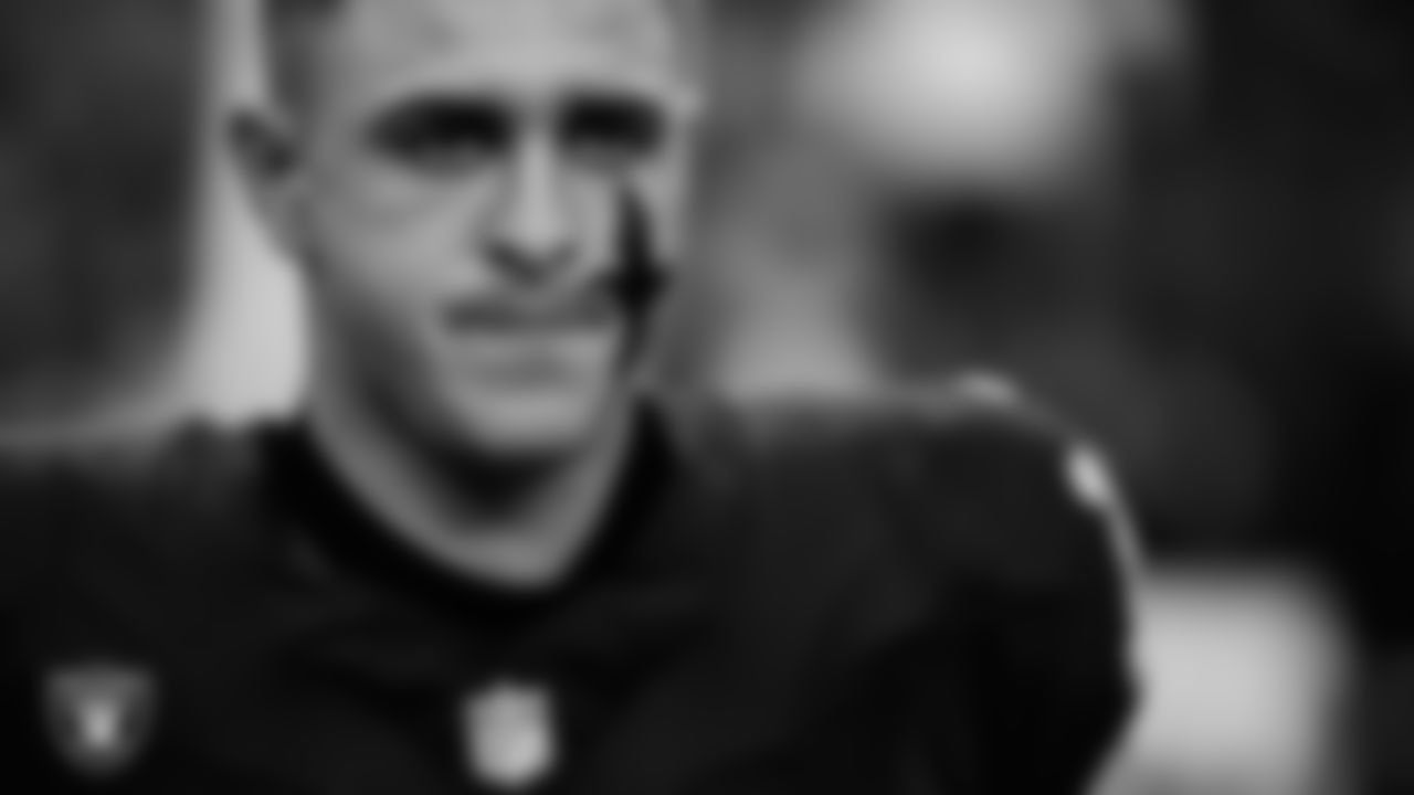 Las Vegas Raiders wide receiver Jack Bech (18) warming up before the regular season home game against the Tennessee Titans at Allegiant Stadium.