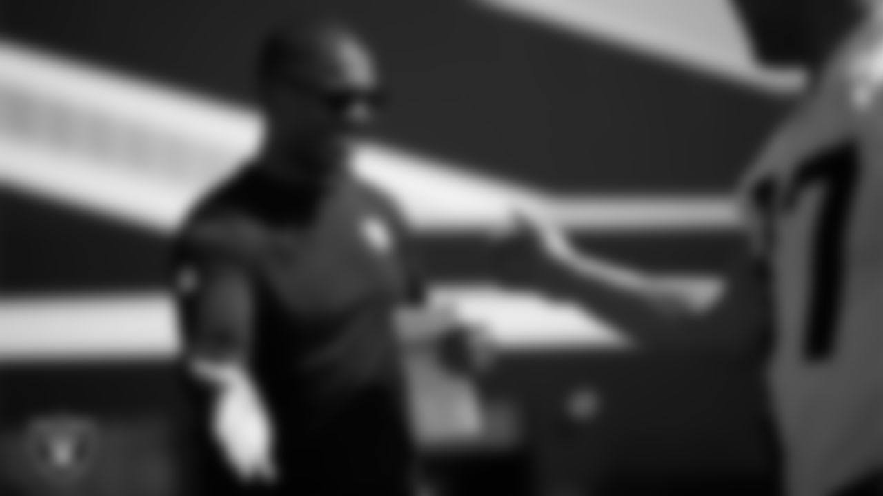 Las Vegas Raiders running backs coach Deland McCullough at a workout during phase two of the offseason program at Intermountain Health Performance Center.