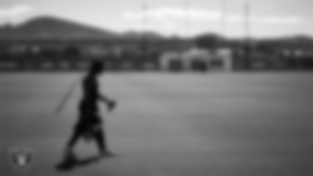 Las Vegas Raiders cornerback Darnay Holmes (30) walks out to the field for practice at Intermountain Health Performance Center.