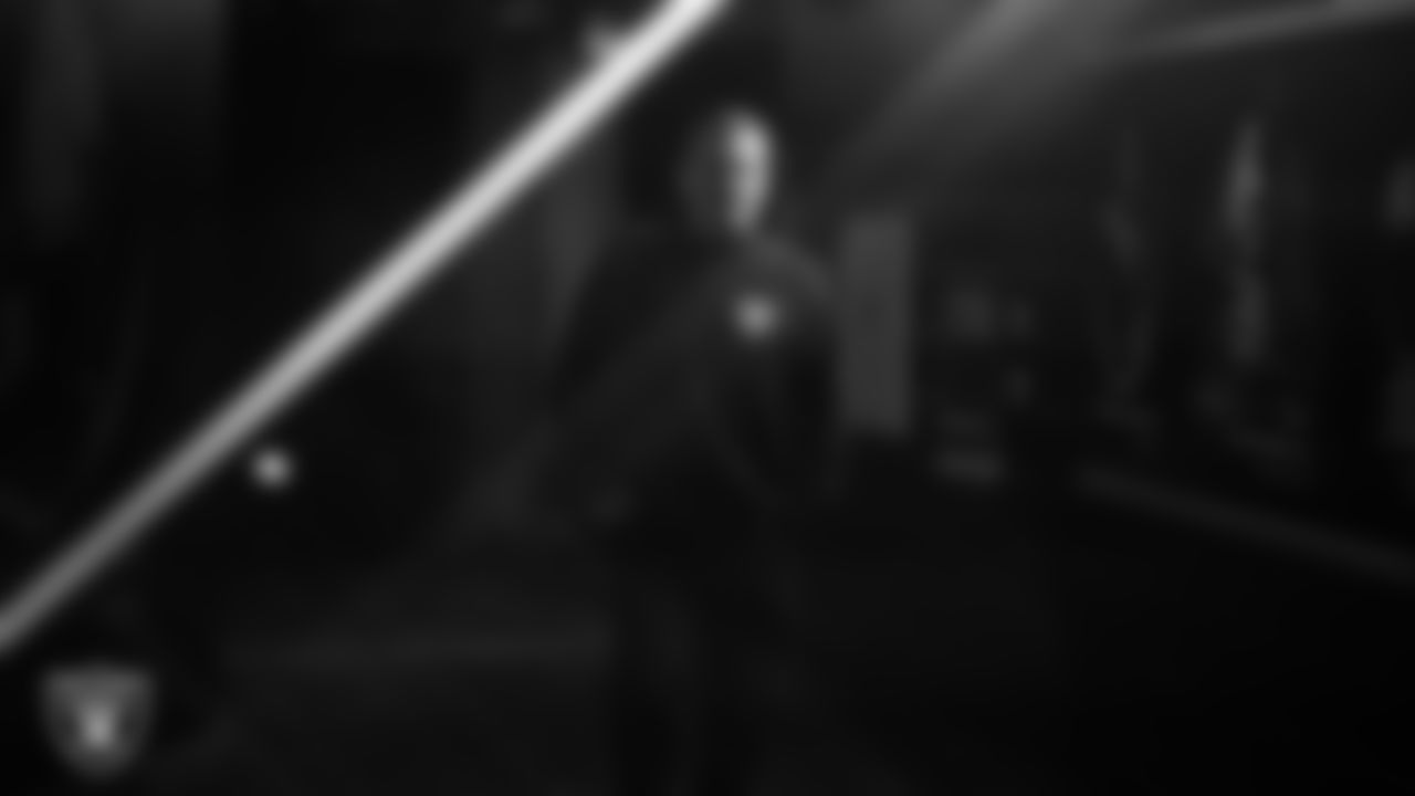 Las Vegas Raiders quarterbacks coach Greg Olson arrives to the regular season home game against the Kansas City Chiefs at Allegiant Stadium.