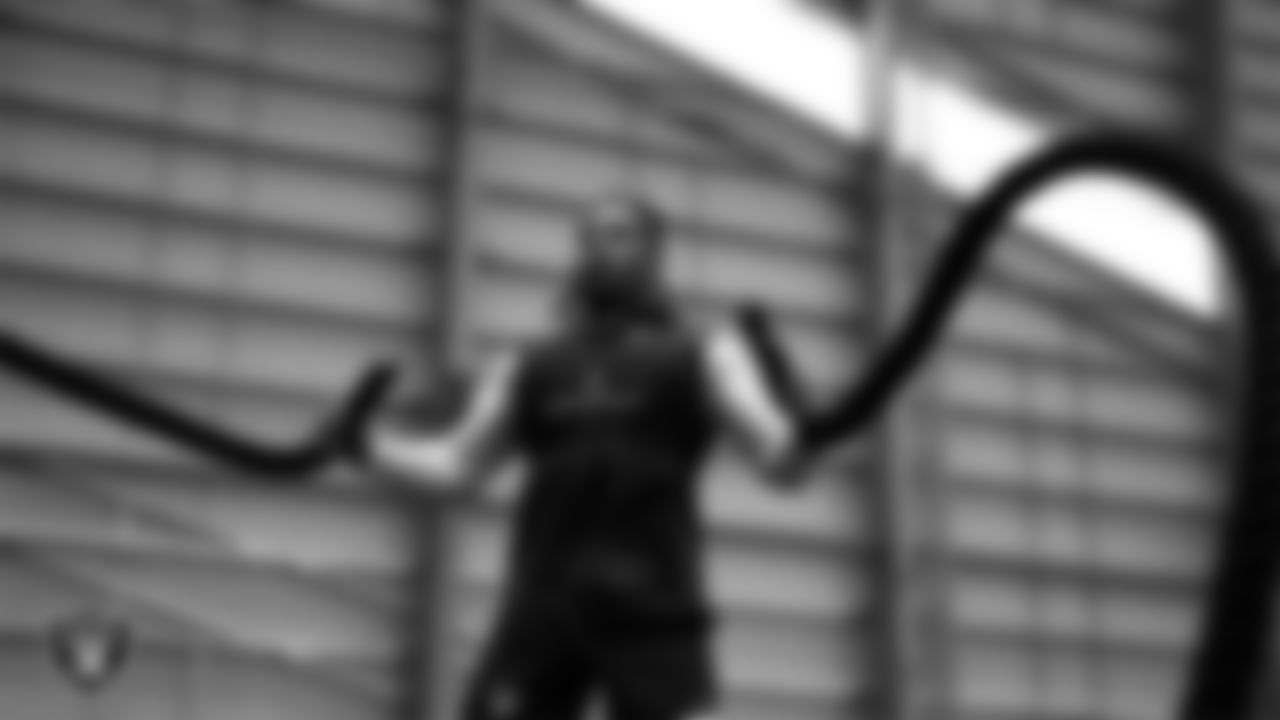Las Vegas Raiders wide receiver Tre Tucker (1) at a workout during phase one of the offseason program at Intermountain Health Performance Center.