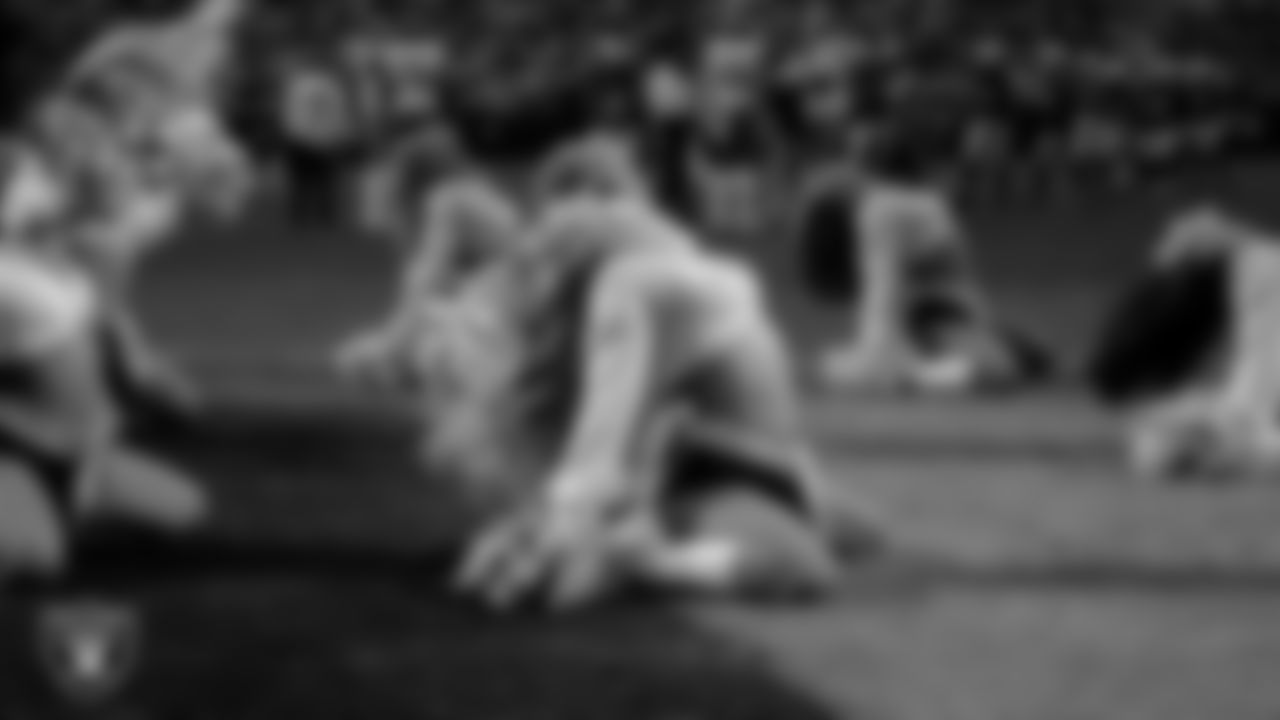 Raiderette Taylor performs on the field during the regular season home game against the Kansas City Chiefs at Allegiant Stadium.