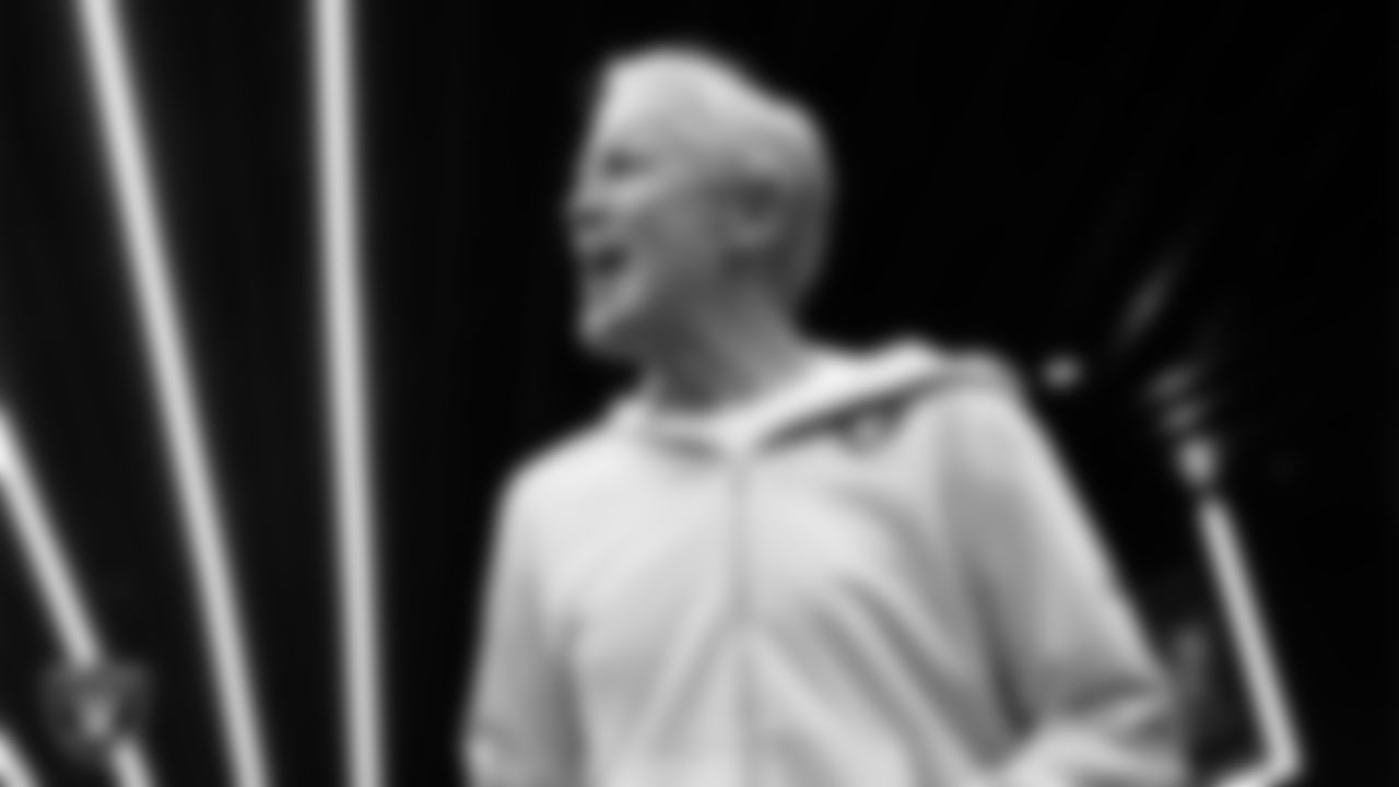 Las Vegas Raiders Head Coach Pete Carroll addresses his players in the locker room after the regular season home game against the Kansas City Chiefs at Allegiant Stadium.