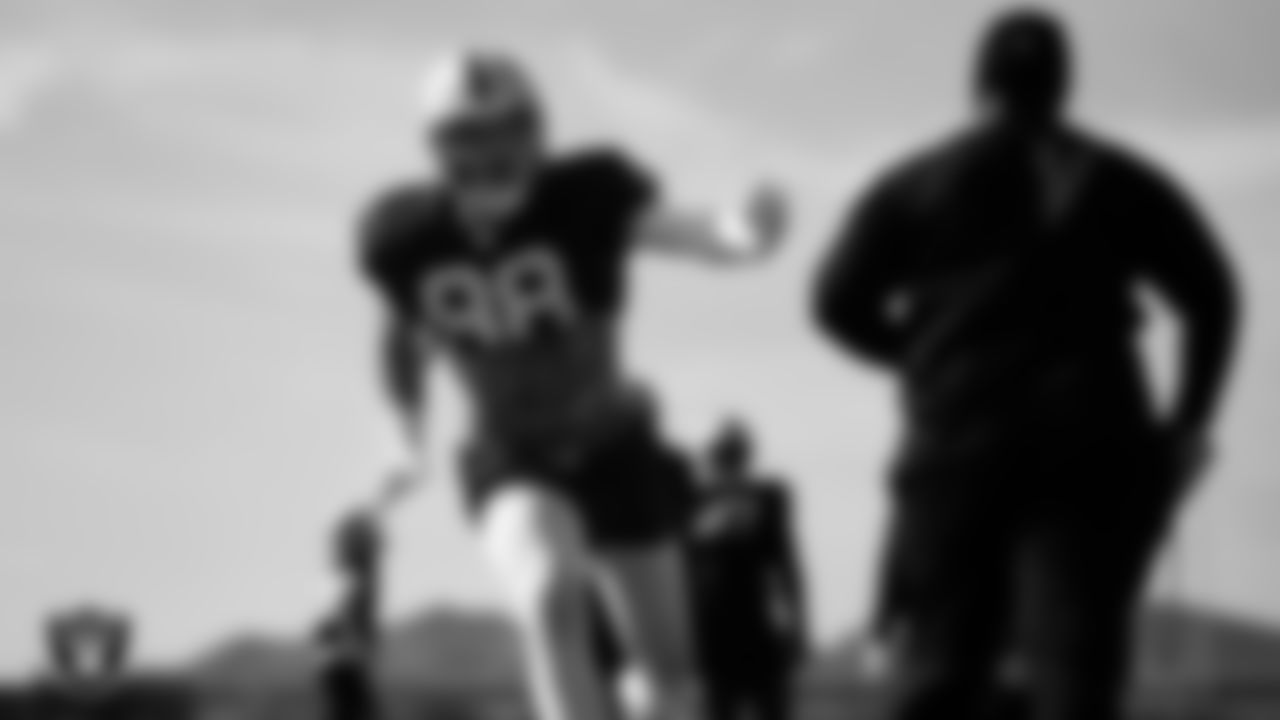 Las Vegas Raiders defensive end Maxx Crosby (98) on the field for practice at 2025 Training Camp at Intermountain Health Performance Center.