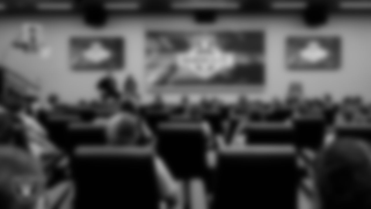 Las Vegas Raiders alumnus Teyo Johnson speaks to athletes during ELITE Academy at Intermountain Health Performance Center.