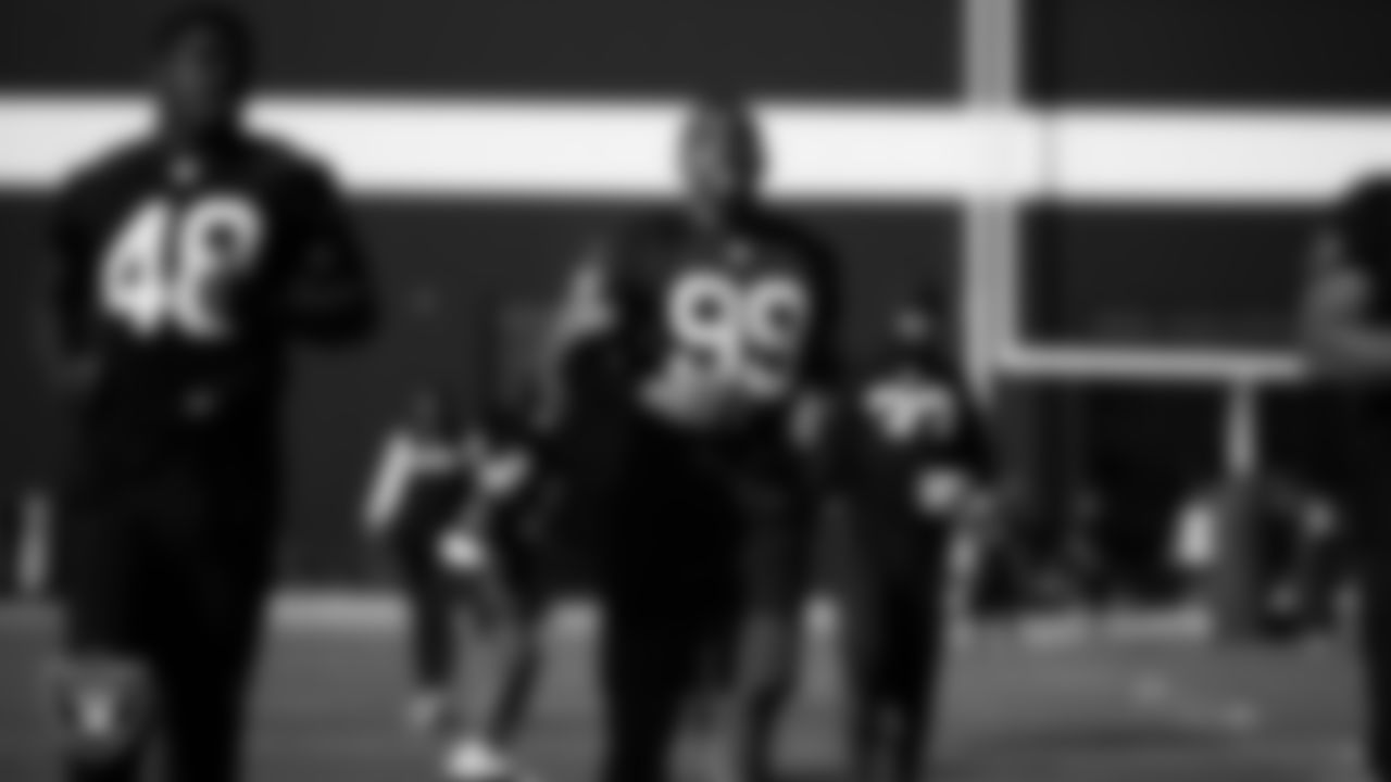 Las Vegas Raiders defensive tackle Thomas Booker IV (99) during practice at Intermountain Health Performance Center.