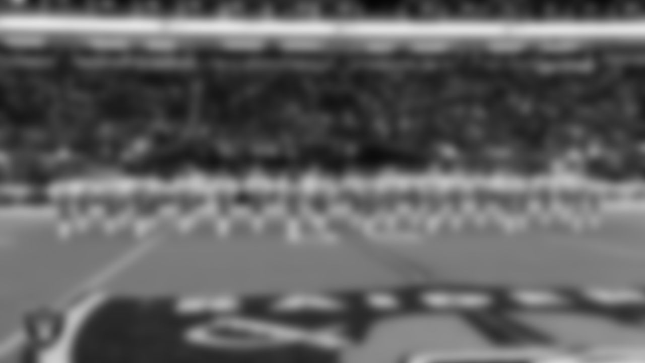 The Raiderettes wait to take the field for a performance before the regular season home game against the Los Angeles Chargers at Allegiant Stadium.