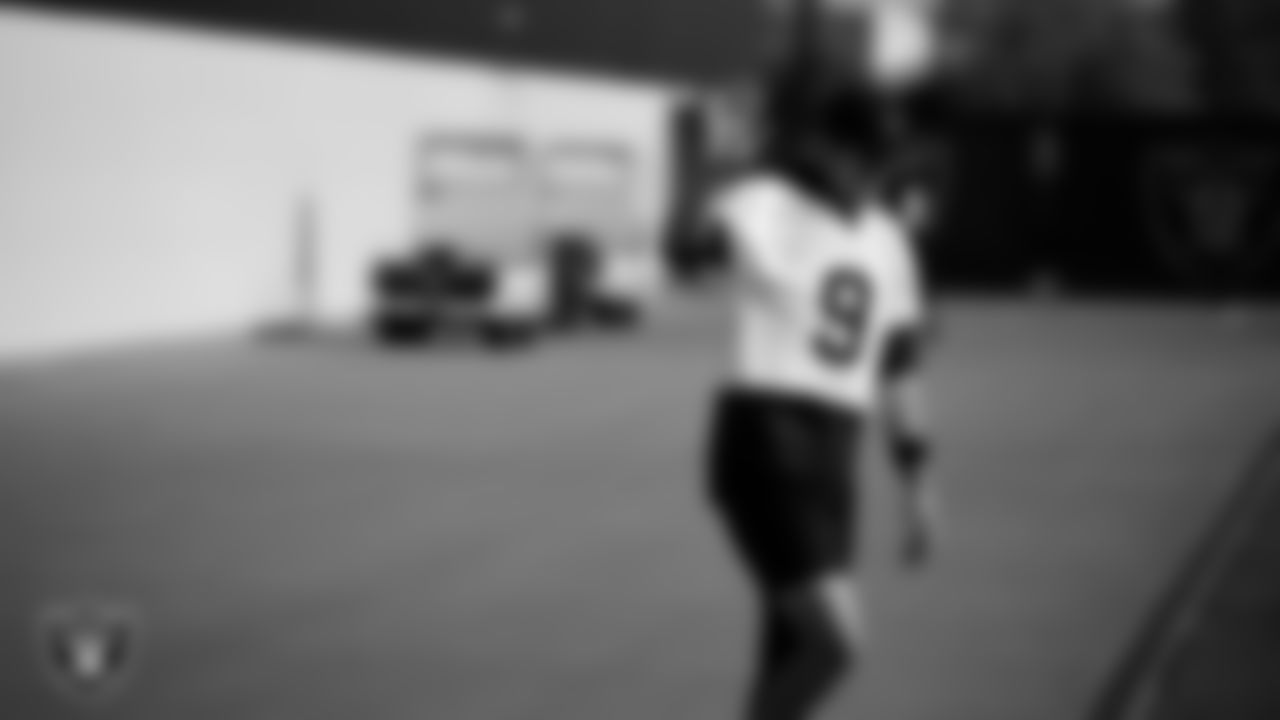 Las Vegas Raiders quarterback Aidan O'Connell (12) during practice at Intermountain Health Performance Center.