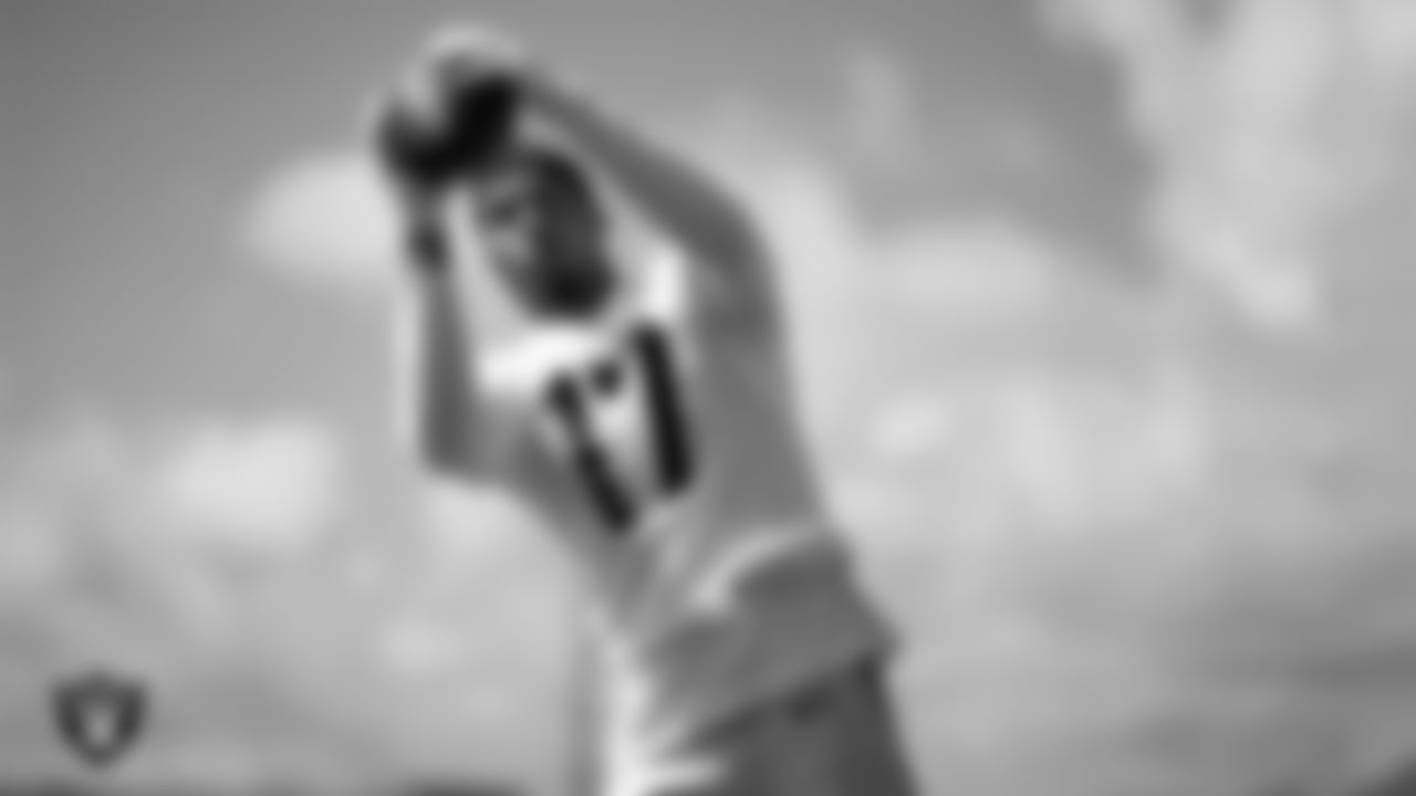 Las Vegas Raiders wide receiver Collin Johnson (17) at a workout during phase two of the offseason program at Intermountain Health Performance Center.