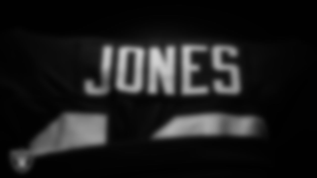 Las Vegas Raiders cornerback Jack Jones' (18) pads in the locker room prior to the Raiders' arrival for their regular season home game against the Los Angeles Chargers at Allegiant Stadium.
