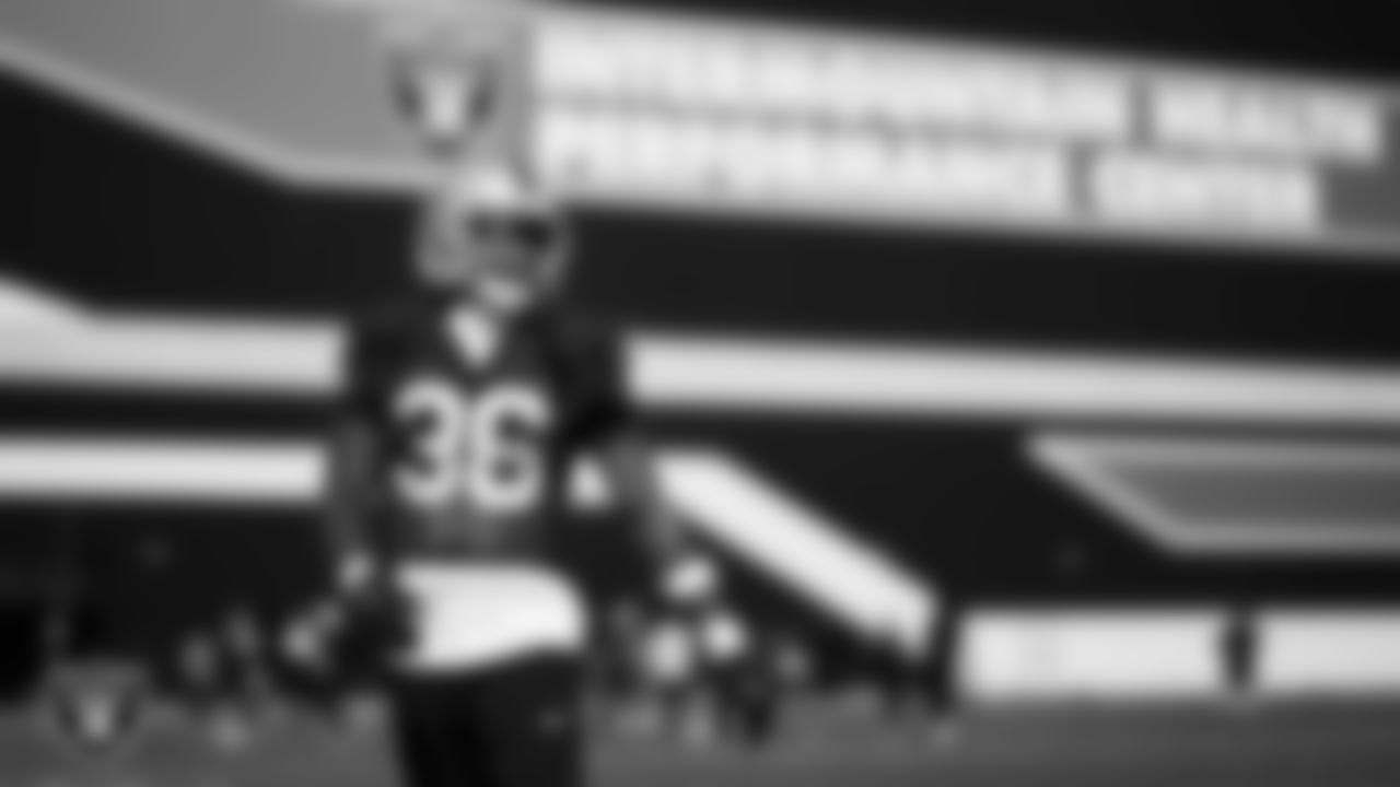 Las Vegas Raiders cornerback Kyu Blu Kelly (36) during practice at Intermountain Health Performance Center.