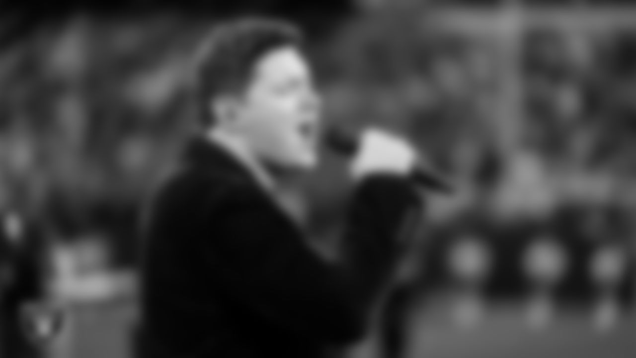 Singer Daniel Emmet performs the national anthem before the Las Vegas Raiders' regular season home game against the Kansas City Chiefs at Allegiant Stadium.