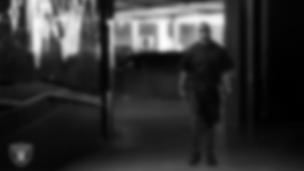 Las Vegas Raiders quarterback Geno Smith (7) arrives to the regular season home game against the Los Angeles Chargers at Allegiant Stadium.