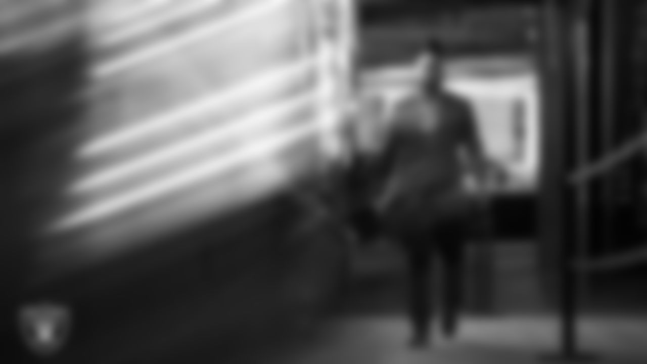 Las Vegas Raiders defensive tackle Adam Butler (69) arrives to the regular season home game against the Cleveland Browns at Allegiant Stadium.