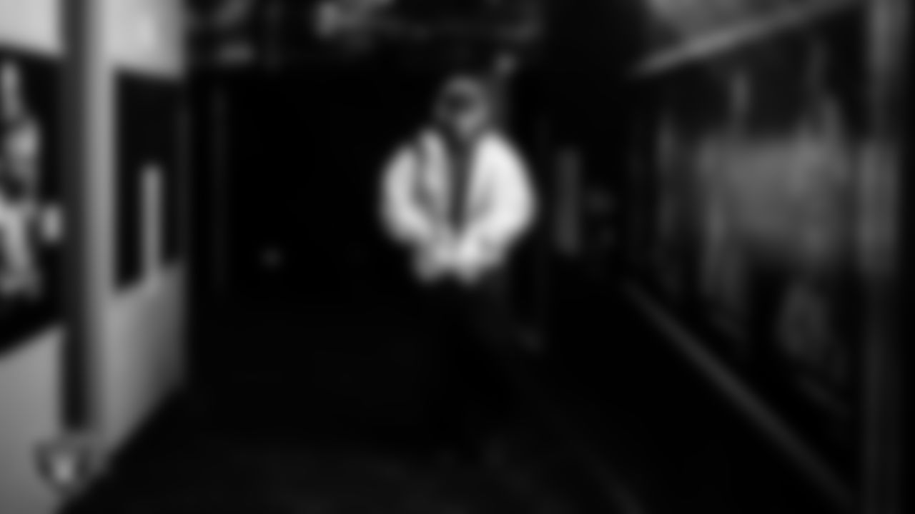 Las Vegas Raiders defensive tackle Tonka Hemingway (97) arrives to the regular season home game against the Kansas City Chiefs at Allegiant Stadium.