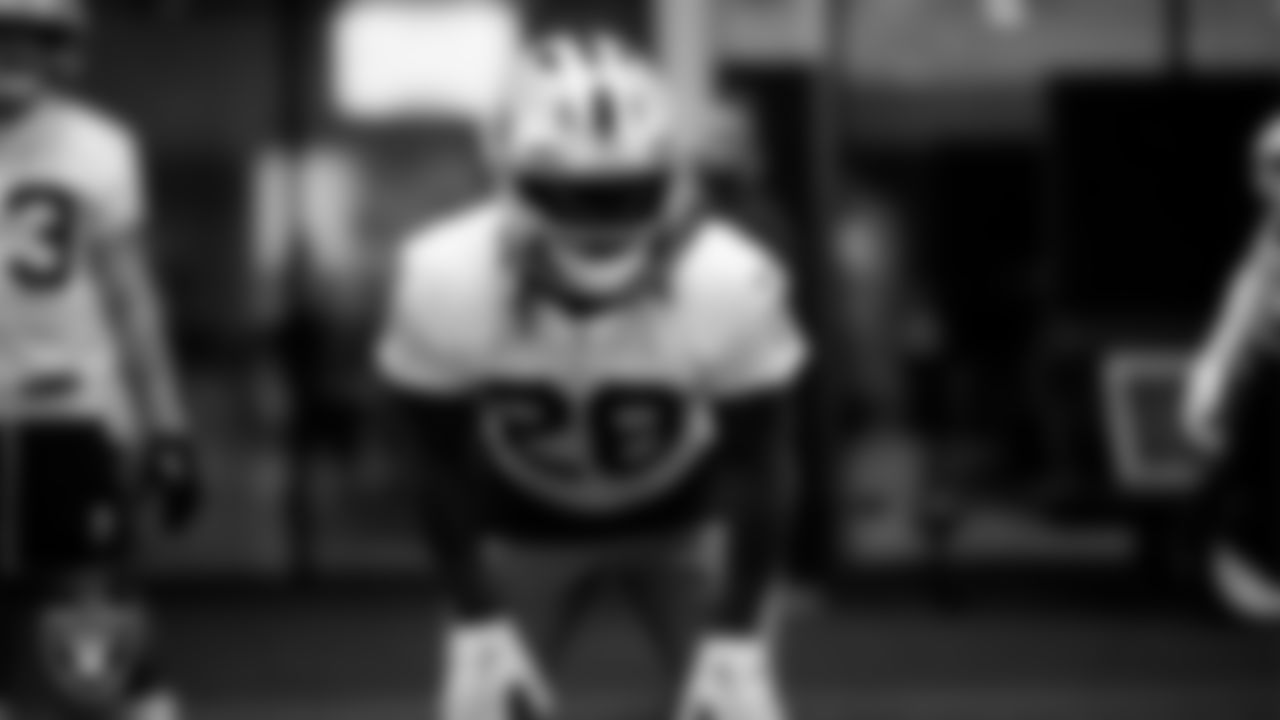 Las Vegas Raiders running back Sincere McCormick (28) at an Organized Team Activity (OTA) at Intermountain Health Performance Center.