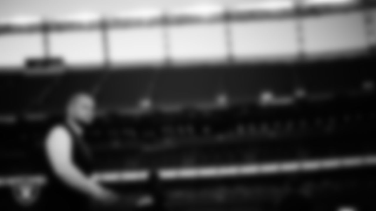 Las Vegas Raiders long snapper Jacob Bobenmoyer (50) warming up before the regular season away game against the Denver Broncos at Empower Field at Mile High.