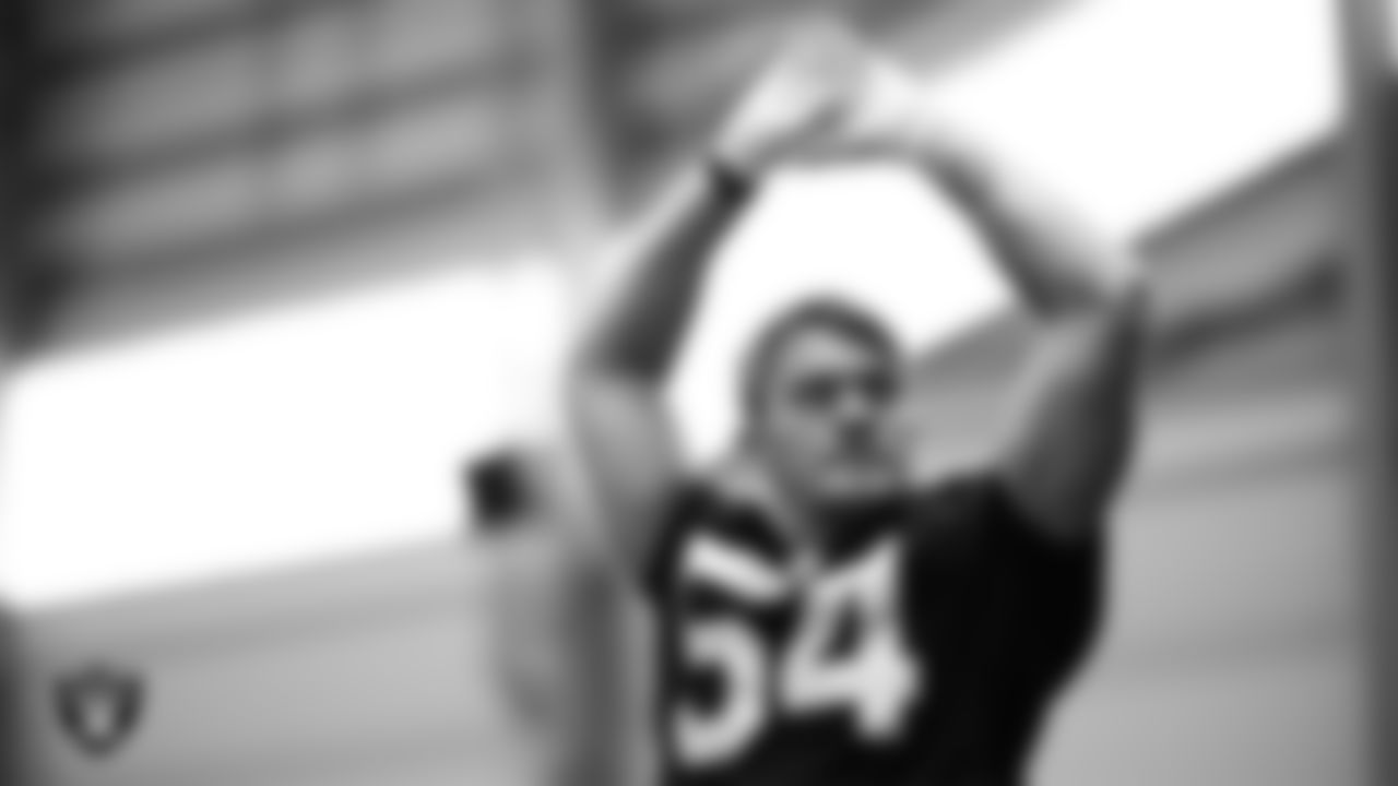Las Vegas Raiders linebacker Cody Lindenberg (54) at a workout during phase two of the offseason program at Intermountain Health Performance Center.