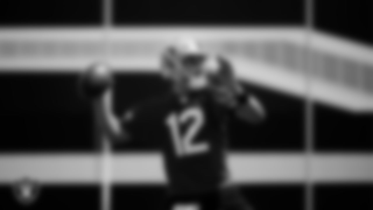 Las Vegas Raiders quarterback Aidan O'Connell (12) at an Organized Team Activity (OTA) at Intermountain Health Performance Center.