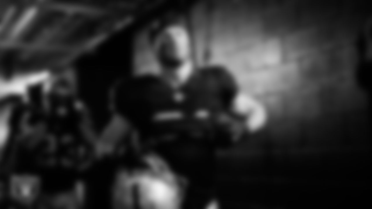 Las Vegas Raiders wide receiver Alex Bachman (81) walks down the tunnel before the regular season home game against the Cleveland Browns at Allegiant Stadium.