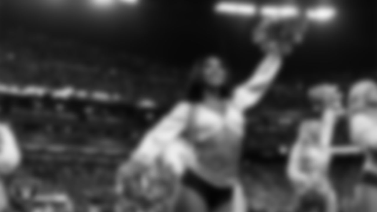 Raiderette Cierra on the sidelines during the regular season home game against the Los Angeles Chargers at Allegiant Stadium.