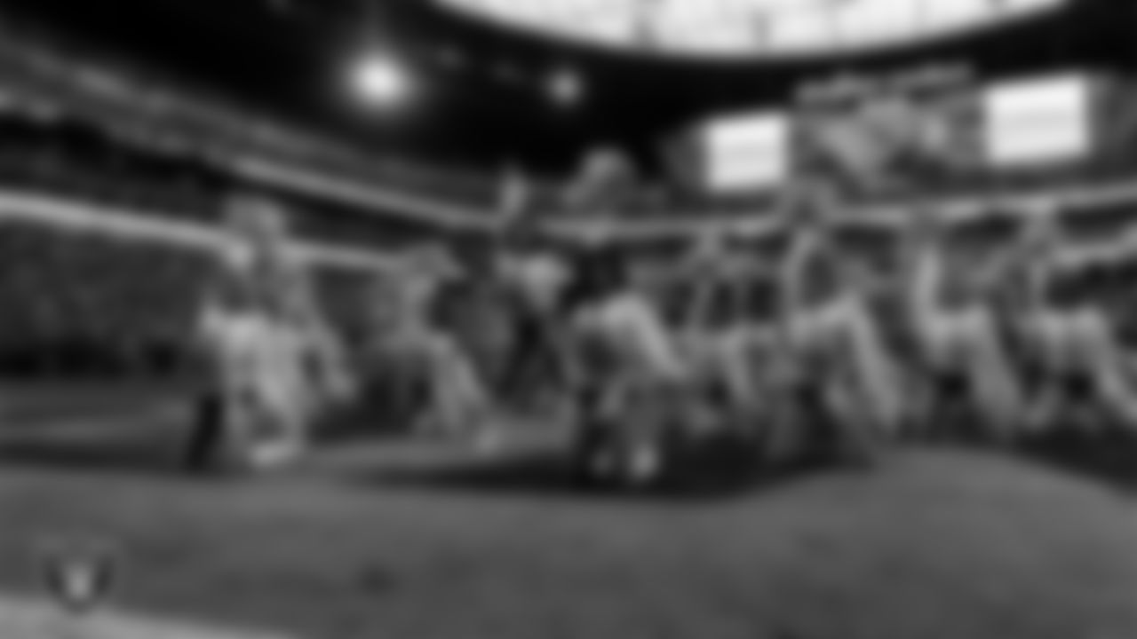 The Raiderettes perform on the field during the regular season home game against the Denver Broncos at Allegiant Stadium.