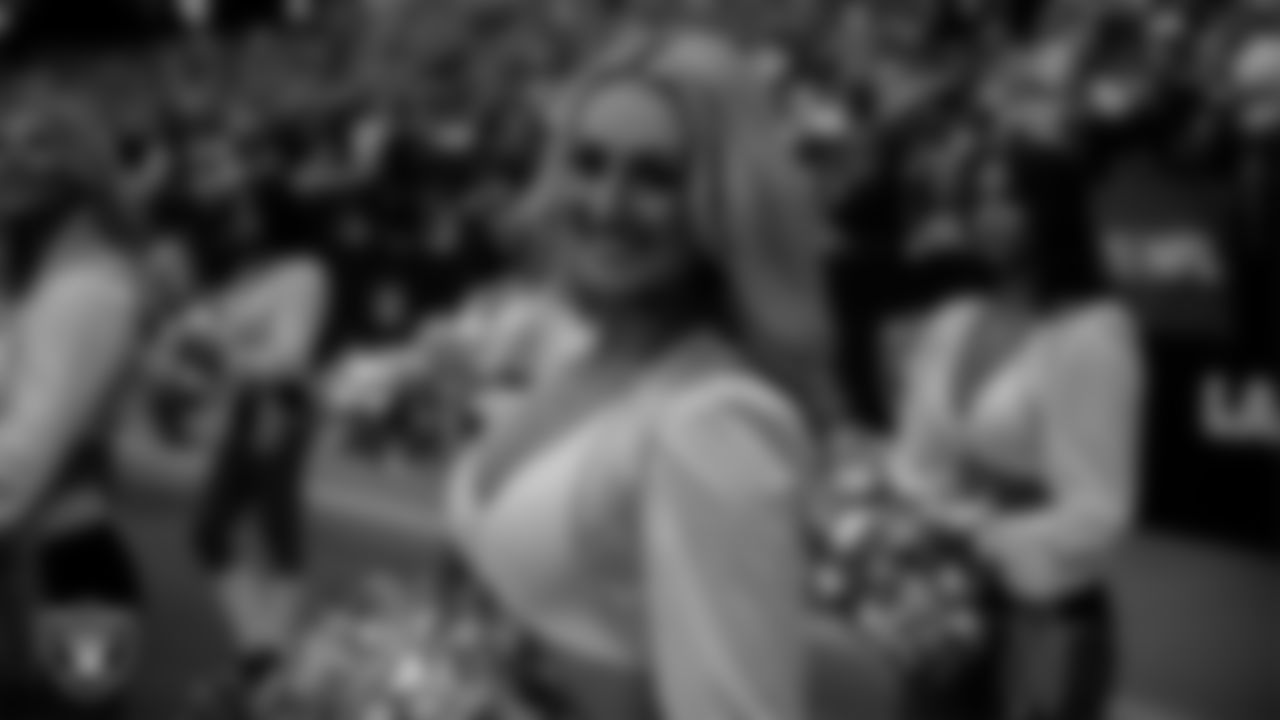 Raiderette Jessica on the sidelines during the regular season home game against the Kansas City Chiefs at Allegiant Stadium.