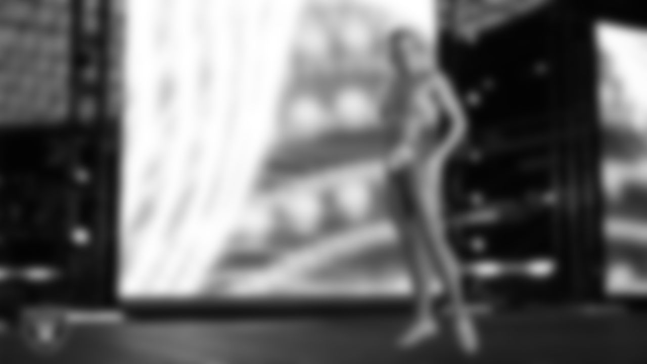 Finalist Cori performs a solo during the final round of the 2025 Raiderettes Auditions at Allegiant Stadium.