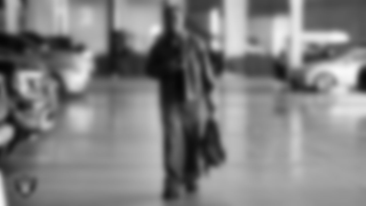 Las Vegas Raiders cornerback Darnay Holmes (30) arrives to the regular season home game against the Cleveland Browns at Allegiant Stadium.