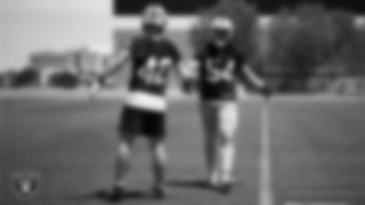 Las Vegas Raiders linebacker Matt Jones (42) and linebacker Jaylon Smith (54) at an Organized Team Activity (OTA) at Intermountain Health Performance Center.