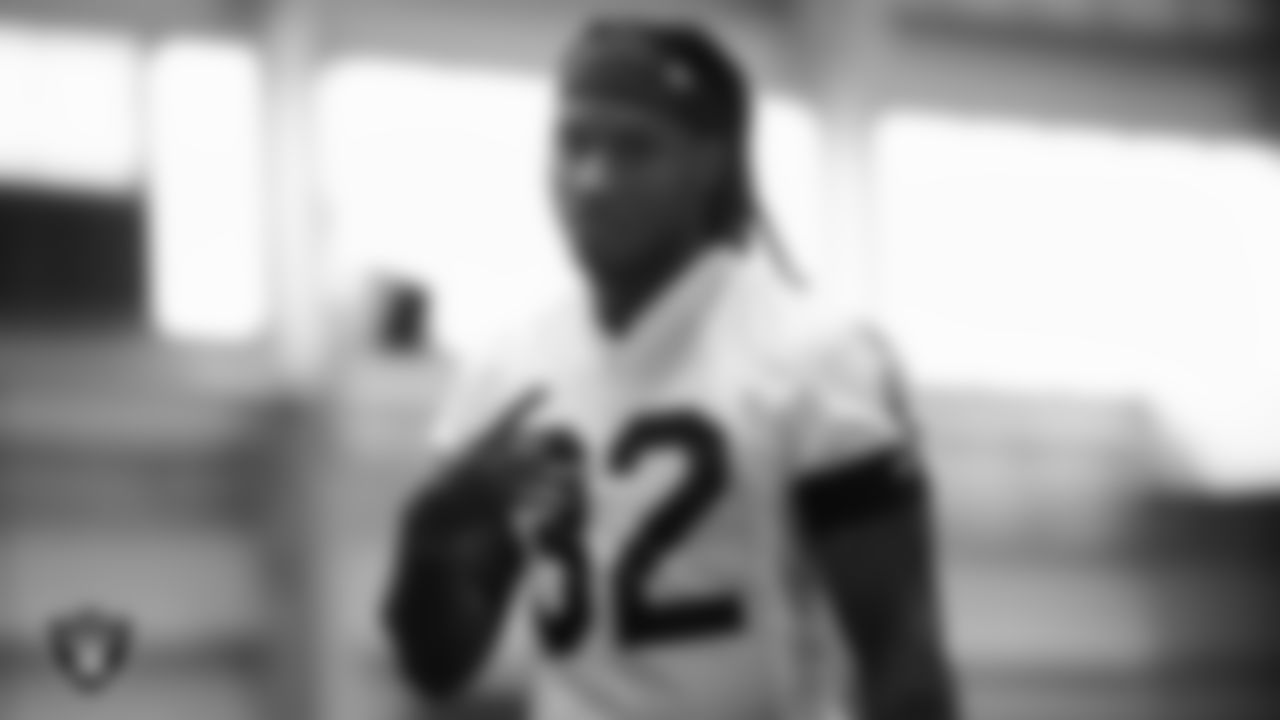 Las Vegas Raiders safety Lonnie Johnson Jr. (32) during practice at Intermountain Health Performance Center.