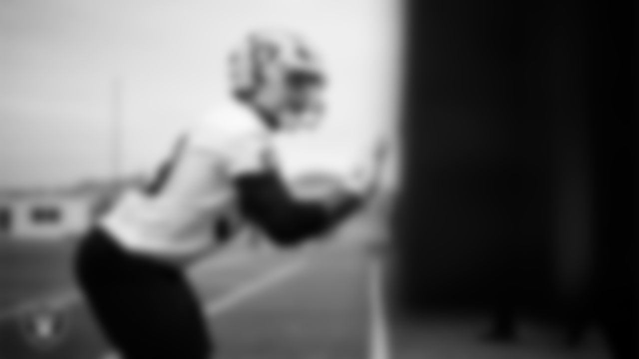 Las Vegas Raiders linebacker Jon Rhattigan (59) during practice at Intermountain Health Performance Center.