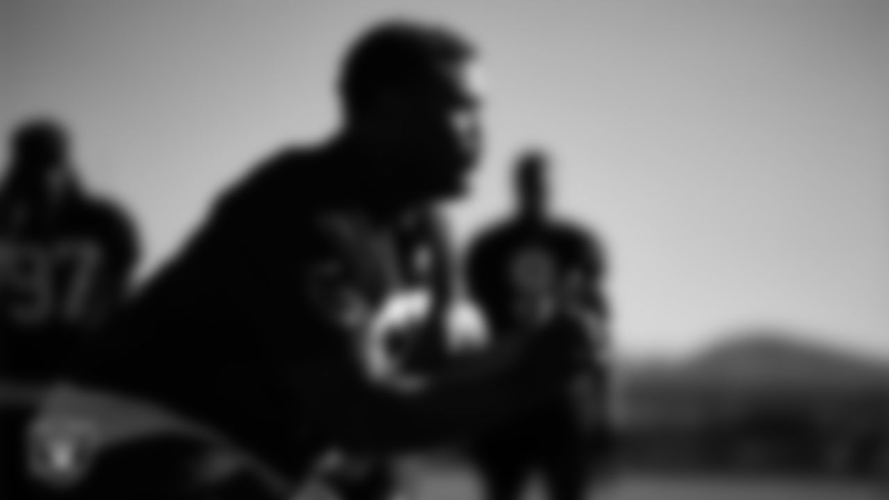 Las Vegas Raiders defensive tackle JJ Pegues (92) during practice at Intermountain Health Performance Center.