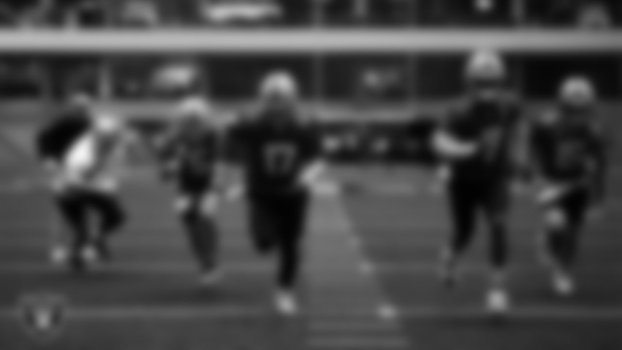 The Las Vegas Raiders quarterbacks during practice at Intermountain Health Performance Center.