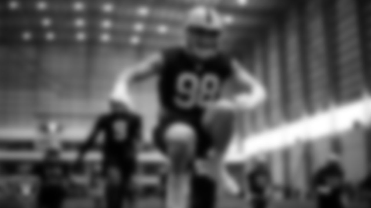 Las Vegas Raiders defensive end Maxx Crosby (98) during practice at Intermountain Health Performance Center.