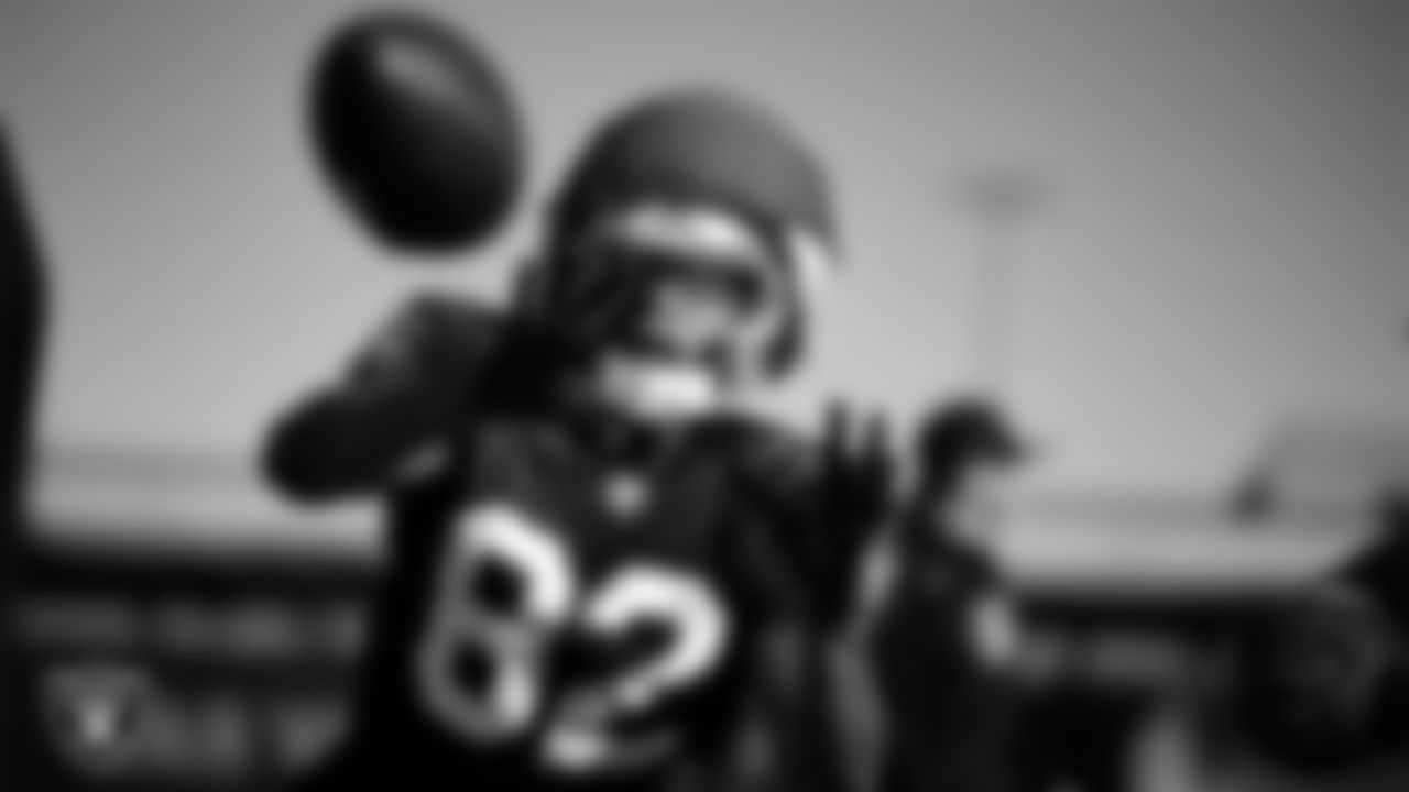 Las Vegas Raiders wide receiver Brenden Rice (82) during practice at Intermountain Health Performance Center.