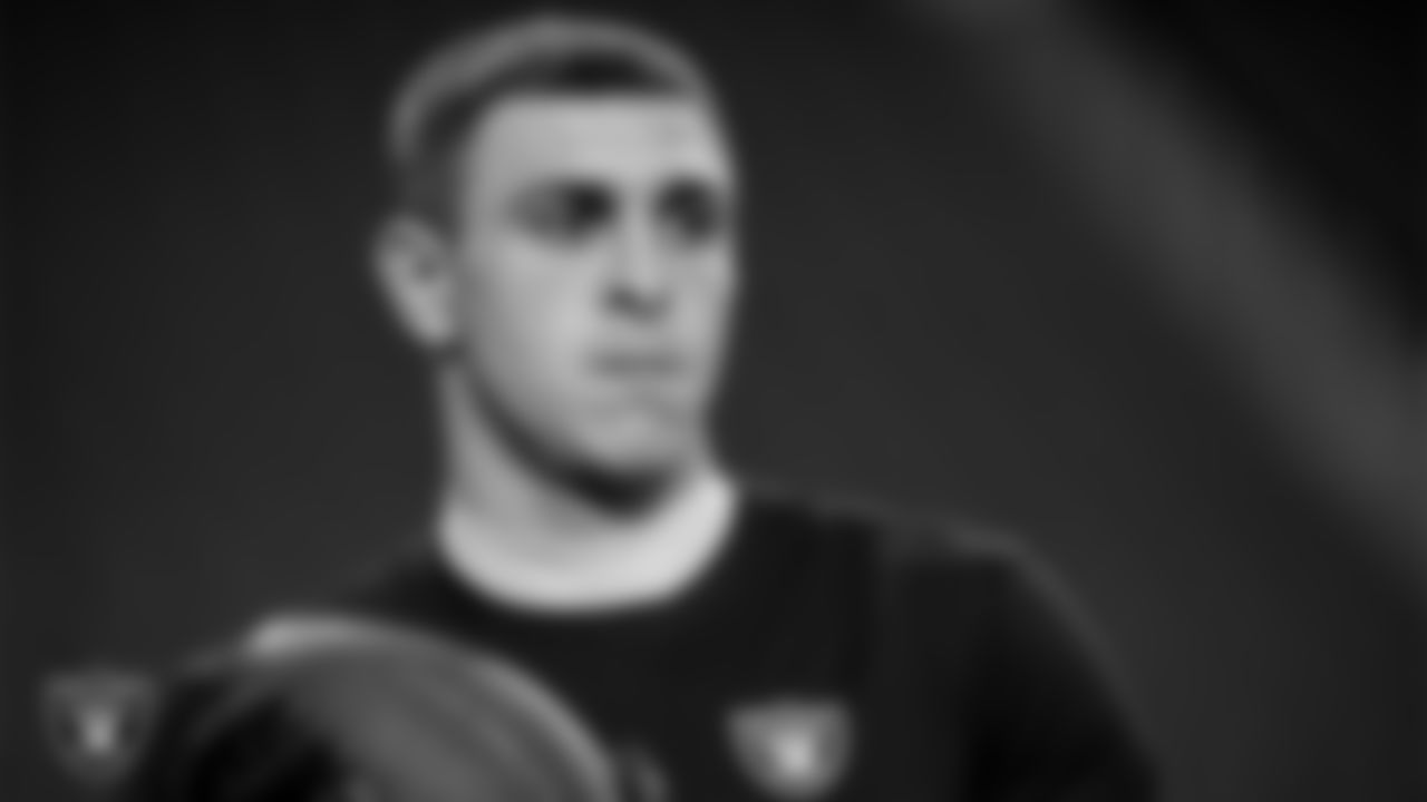 Las Vegas Raiders wide receiver Jack Bech (18) warming up before the regular season home game against the Los Angeles Chargers at Allegiant Stadium.