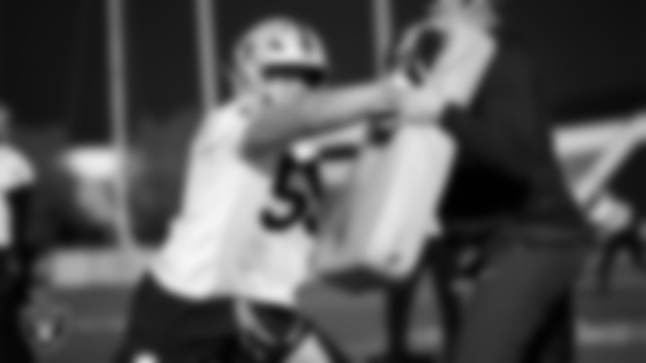 Las Vegas Raiders linebacker Cody Lindenberg (55) during practice at Intermountain Health Performance Center.