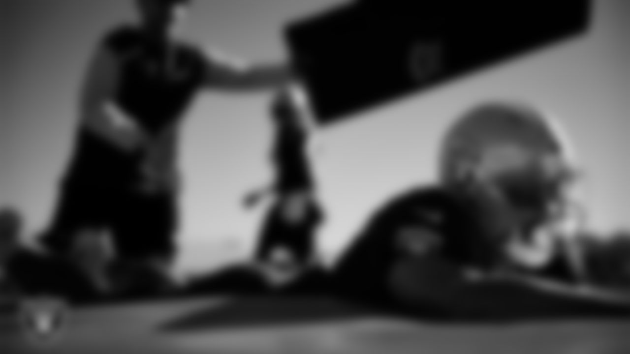 Las Vegas Raiders tight end Albert Okwuegbunam (86) during practice at Intermountain Health Performance Center.