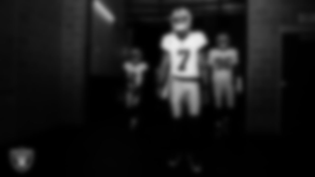 Las Vegas Raiders quarterback Geno Smith (7) walks down the tunnel before the regular season away game against the Houston Texans at NRG Stadium.