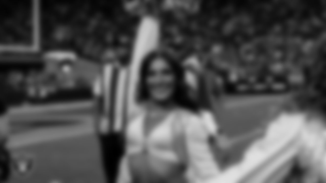 Raiderette Amanda on the sidelines during the regular season home game against the Kansas City Chiefs at Allegiant Stadium.