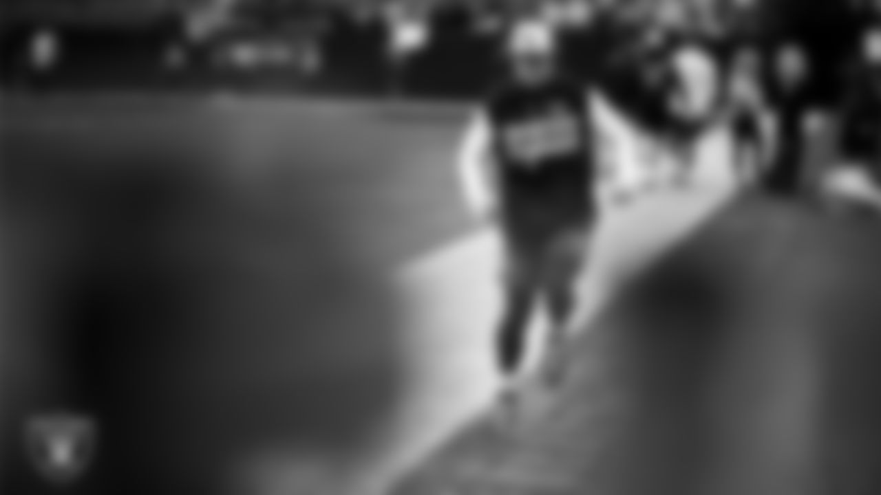 Las Vegas Raiders running back Dylan Laube (23) warming up before the regular season home game against the New York Giants at Allegiant Stadium.