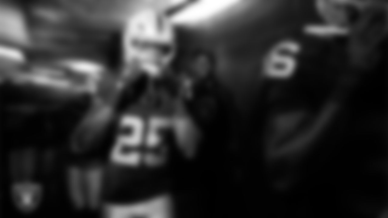 Las Vegas Raiders cornerback Decamerion Richardson (25) walks down the tunnel before the regular season home game against the Jacksonville Jaguars at Allegiant Stadium.