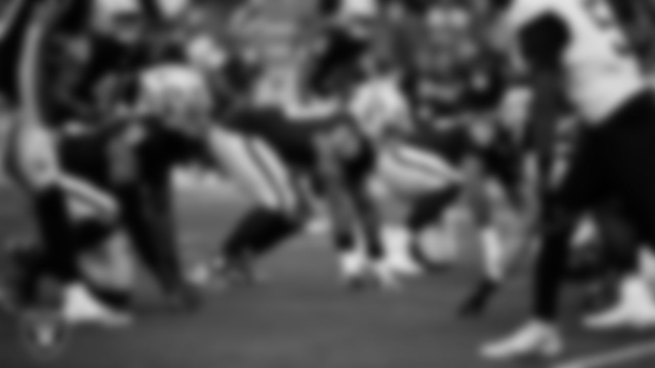 Las Vegas Raiders defensive tackle Adam Butler (69) lines up before the snap during the regular season home game against the Jacksonville Jaguars at Allegiant Stadium.