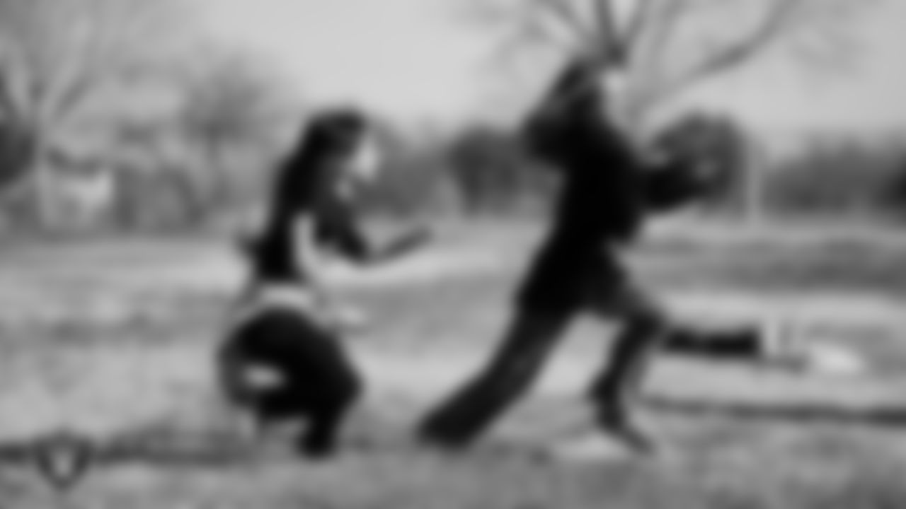 Students participate in a Raiders Junior Training Camp during a Raiders Spirit Day at Richard H. Bryan Elementary School.