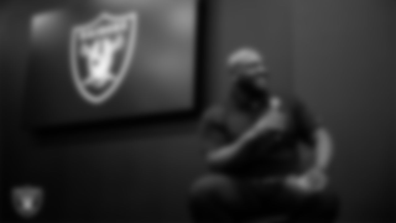 Raiders alumnus Kirk Morrison during a town hall meeting at the Las Vegas Raiders Headquarters.