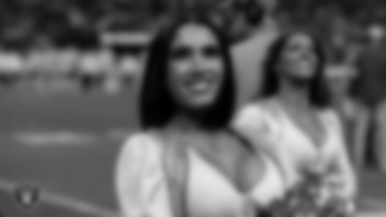 Raiderette Kylie on the sidelines during the regular season home game against the Kansas City Chiefs at Allegiant Stadium.