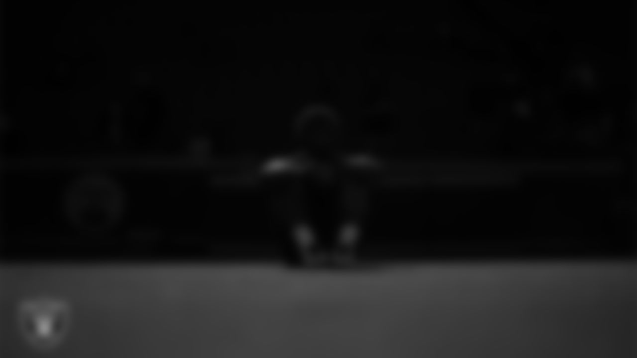 Las Vegas Raiders defensive end Malcolm Koonce (51) warming up before the regular season away game against the Kansas City Chiefs at GEHA Field at Arrowhead Stadium.