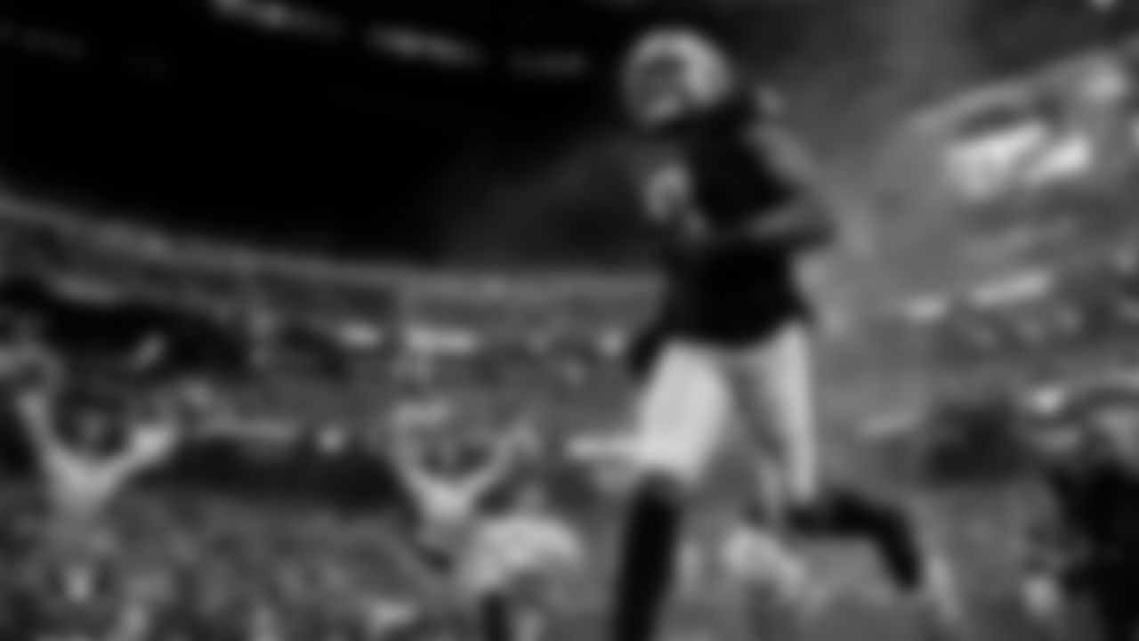 Las Vegas Raiders defensive end Tyree Wilson (9) is introduced onto the field before the regular season home game against the Denver Broncos at Allegiant Stadium.